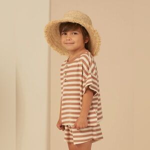 RYLEE + CRU Kids’ Summer Waffle Short Set- Clay Stripe- 4-5Y